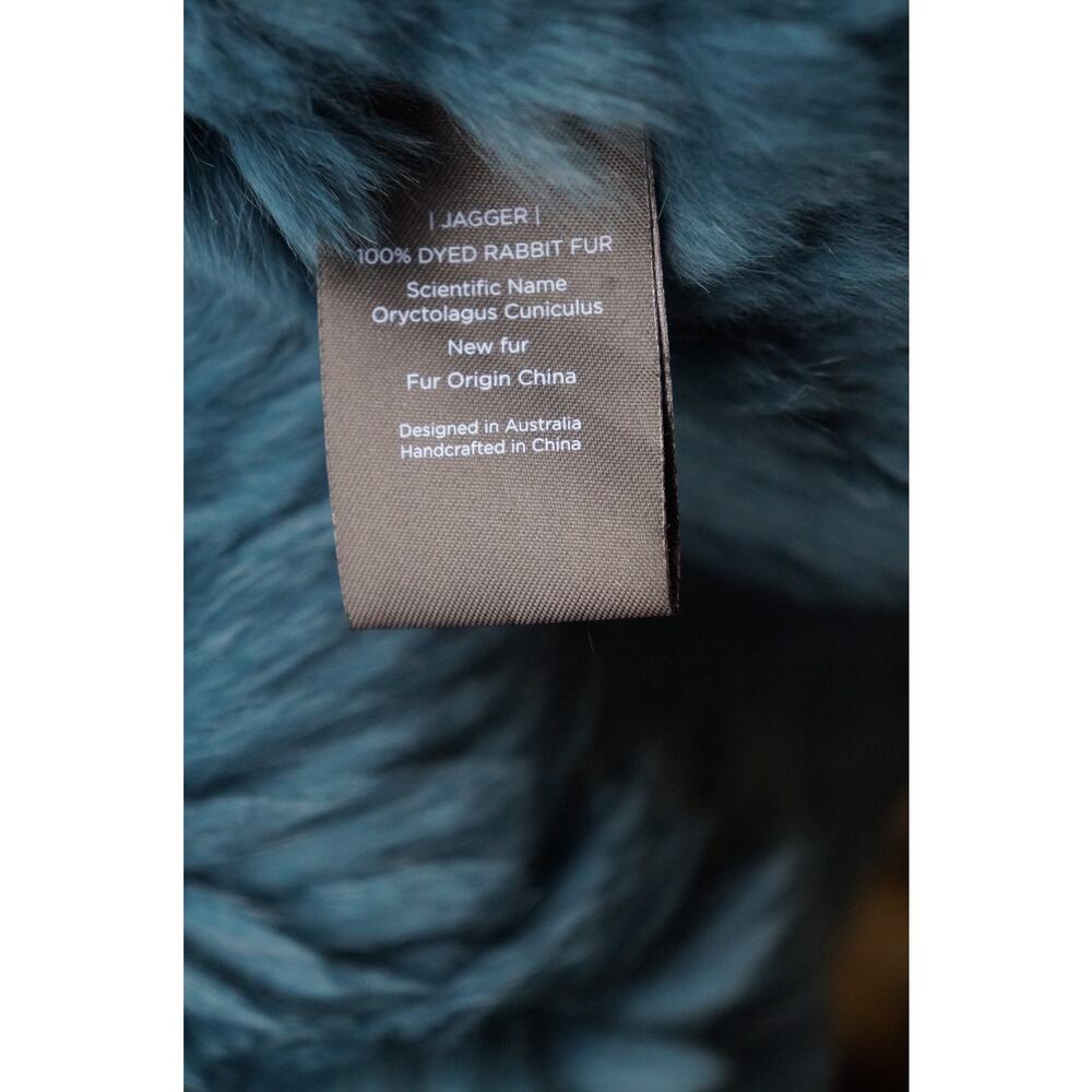 Barneys New York Teal Real Rabbit Fur Jacket Cropped Jagger Luxury Coat Size S - Picture 14 of 15